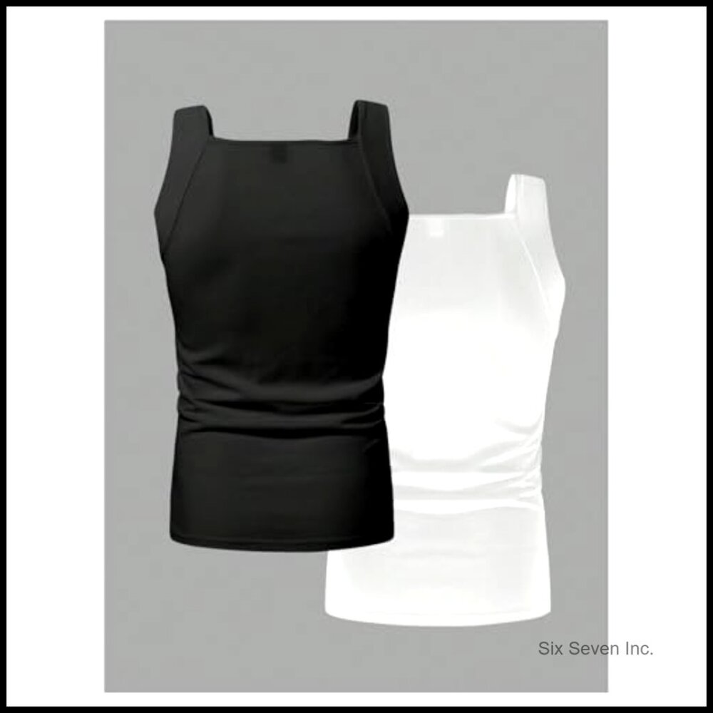 Men's Ribbed Tank Top Square Neck Basic Solid Sum… - image 3